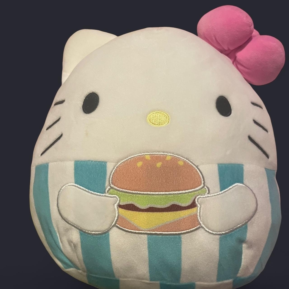 Hello Kitty Plush with Pink Bow and Blue Stripes